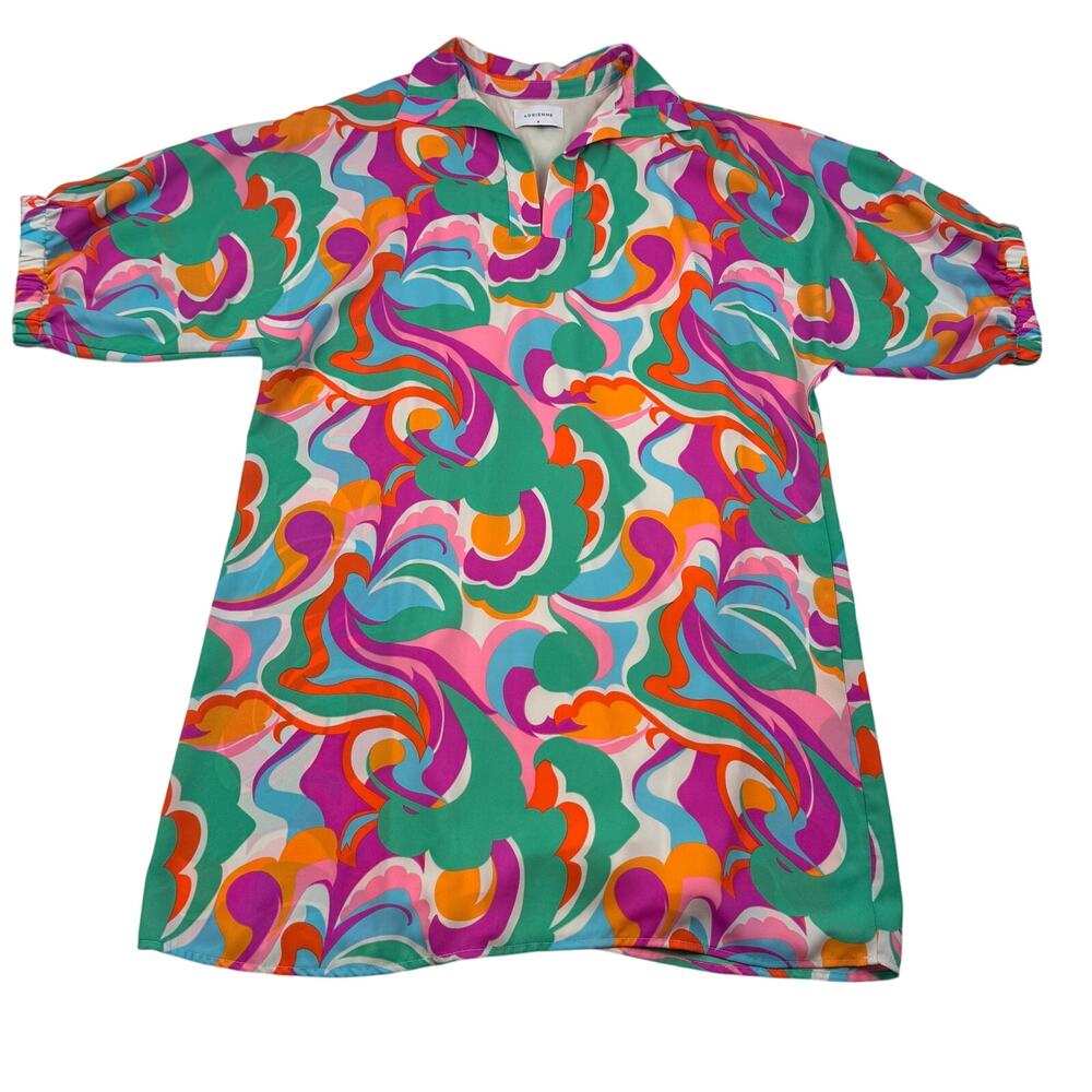 Adrienne Artsy Art to Wear Retro Vibes 3/4 Sleeve Popover Dress Women's Size S
